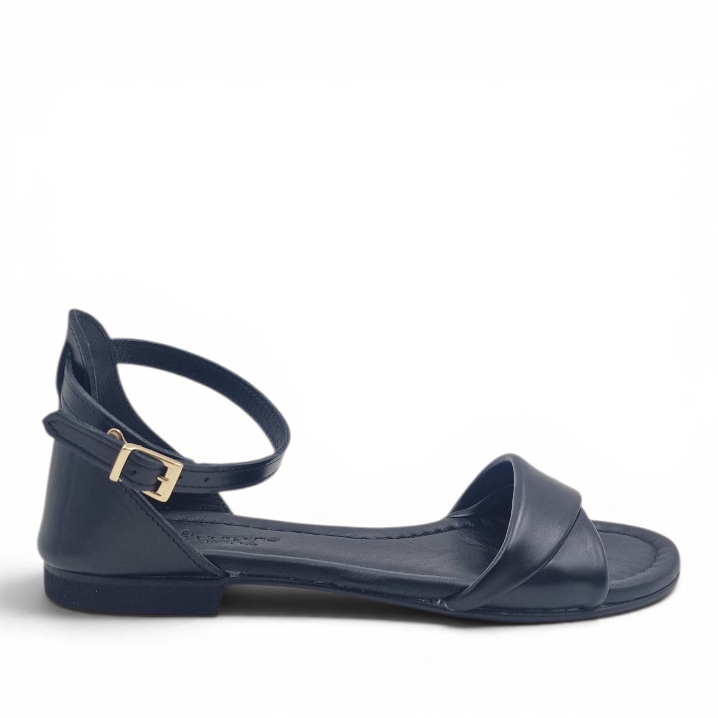 Sandalo Donna Scarpine Italiane Risvolto in Pelle Nero con Sottopiede Imbottito