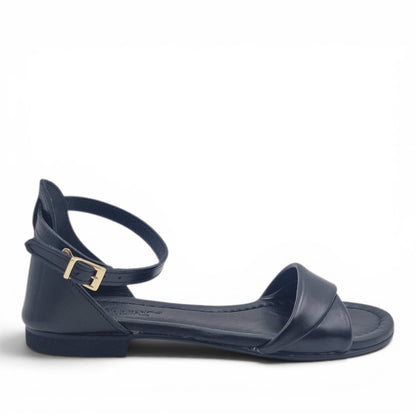 Sandalo Donna Scarpine Italiane Risvolto in Pelle Nero con Sottopiede Imbottito
