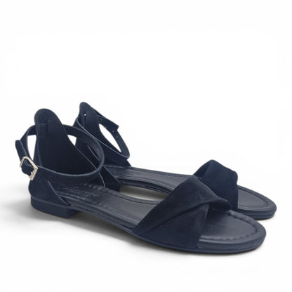 Sandalo Donna Scarpine Italiane Risvolto in Pelle Scamosciata Nero con Sottopiede Imbottito