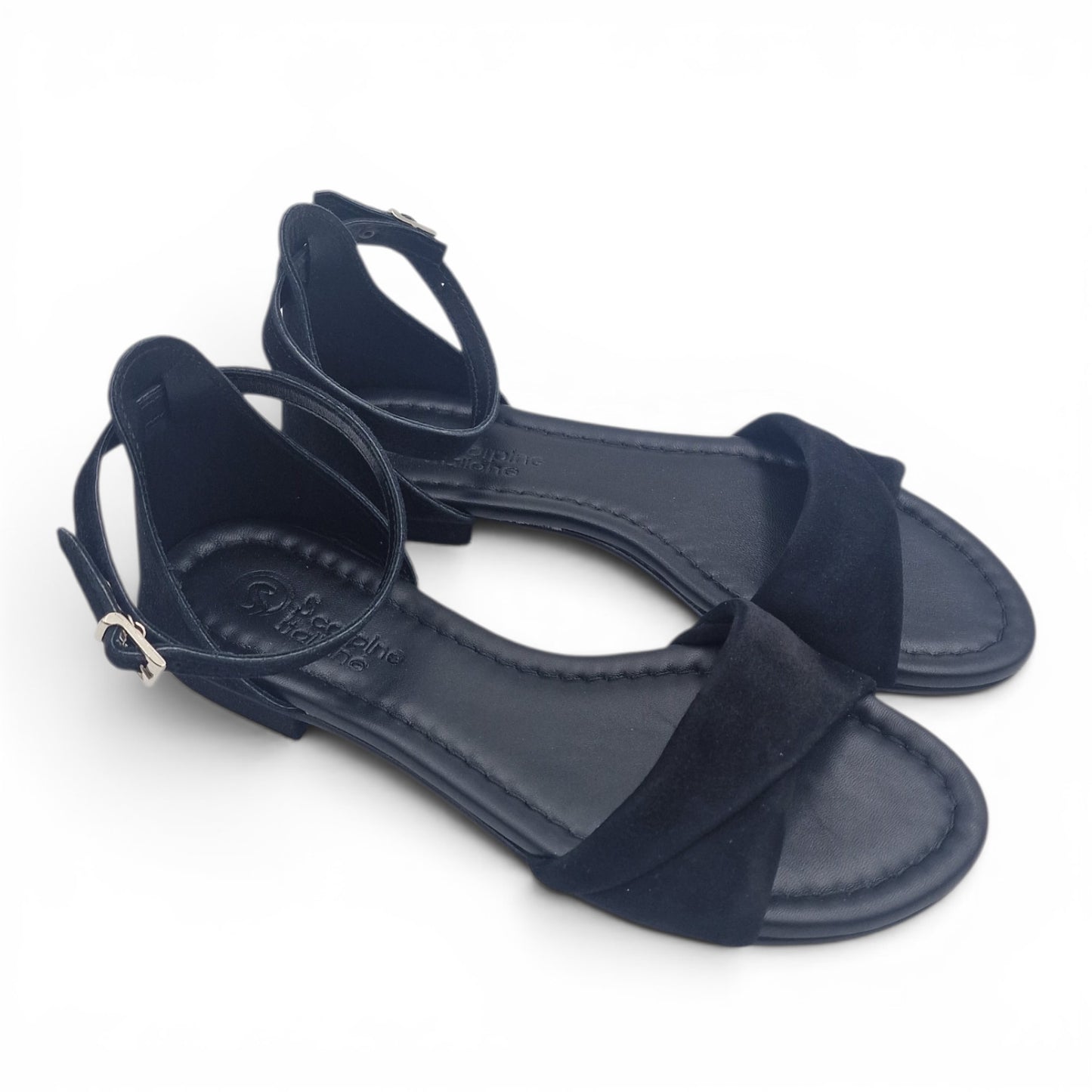 Sandalo Donna Scarpine Italiane Risvolto in Pelle Scamosciata Nero con Sottopiede Imbottito
