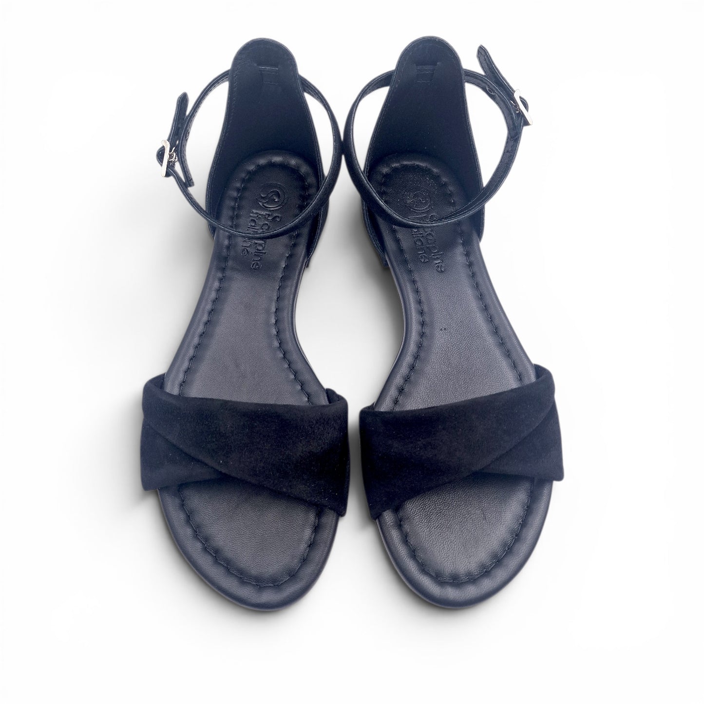 Sandalo Donna Scarpine Italiane Risvolto in Pelle Scamosciata Nero con Sottopiede Imbottito