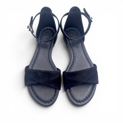 Sandalo Donna Scarpine Italiane Risvolto in Pelle Scamosciata Nero con Sottopiede Imbottito