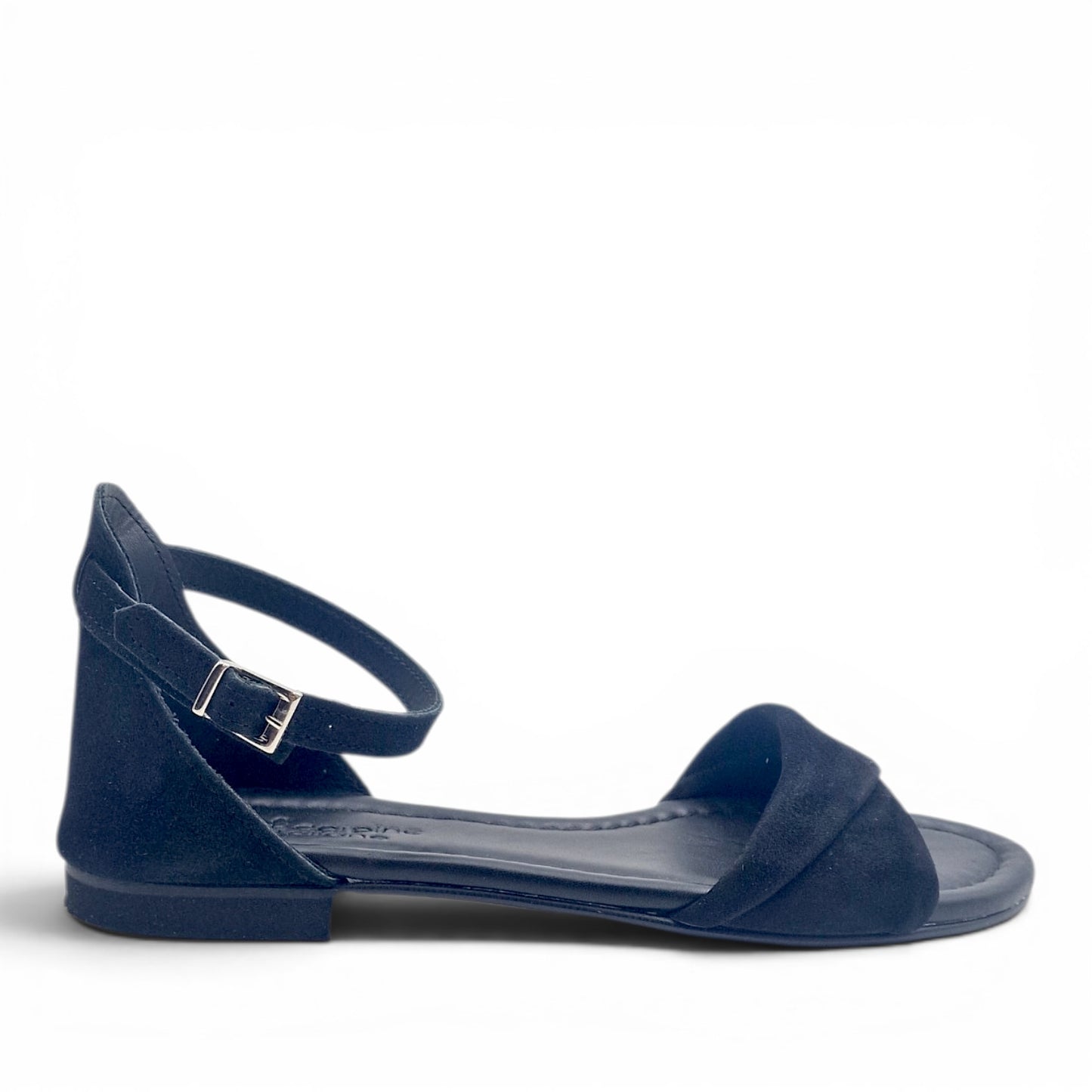 Sandalo Donna Scarpine Italiane Risvolto in Pelle Scamosciata Nero con Sottopiede Imbottito
