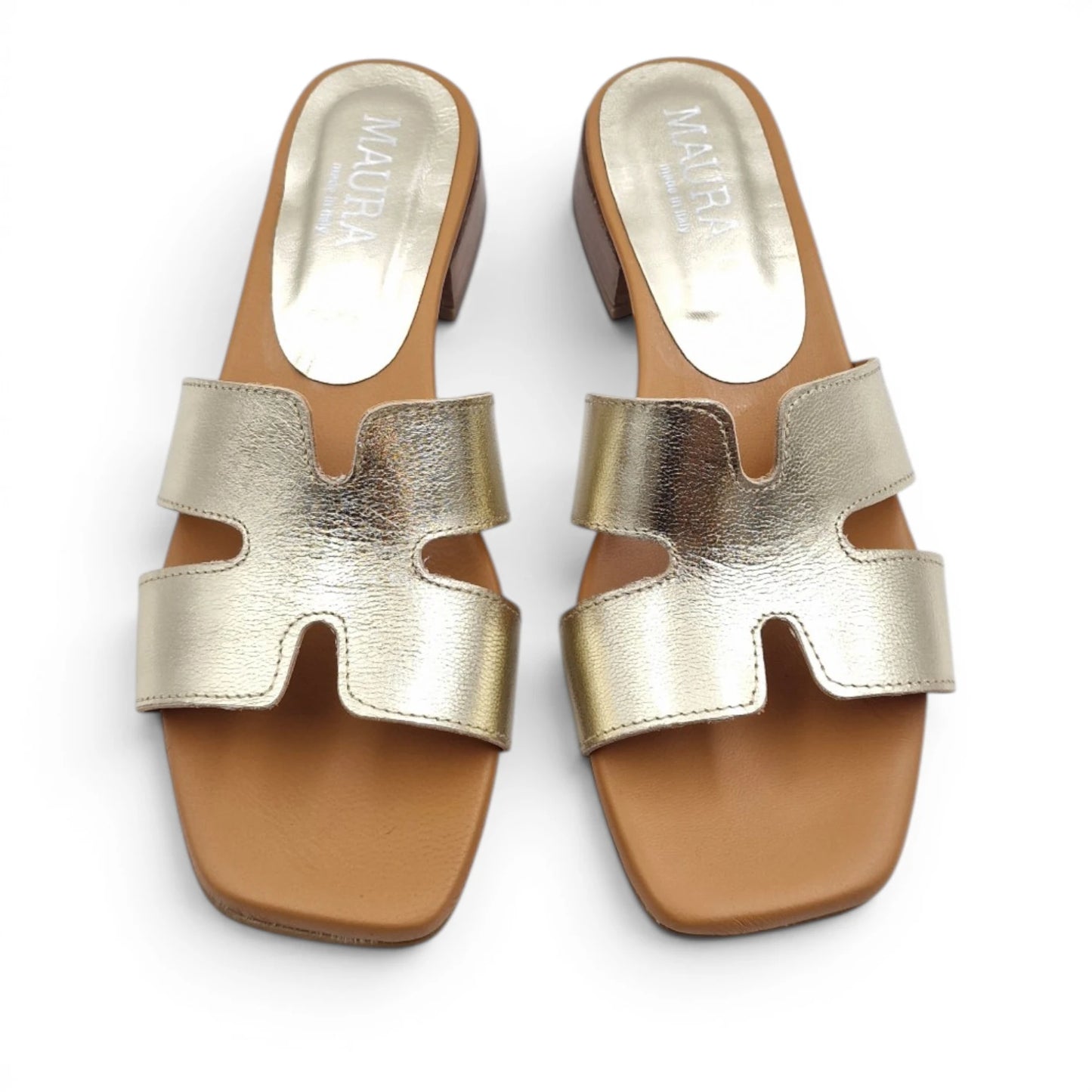Sandalo Donna Scalzato Scarpine Italiane H con Tacco 3 cm in Pelle Platino con Sottopiede Imbottito
