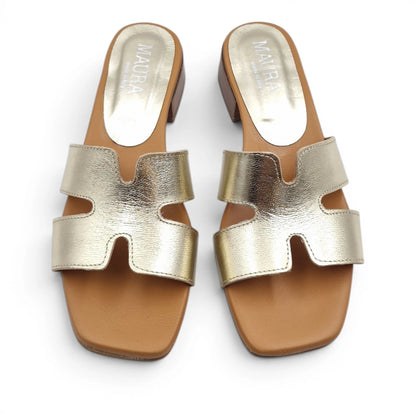 Sandalo Donna Scalzato Scarpine Italiane H con Tacco 3 cm in Pelle Platino con Sottopiede Imbottito