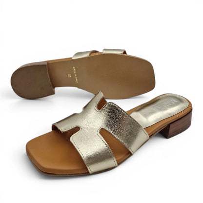 Sandalo Donna Scalzato Scarpine Italiane H con Tacco 3 cm in Pelle Platino con Sottopiede Imbottito