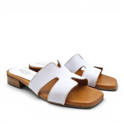 Sandalo Donna Scalzato Scarpine Italiane H con Tacco 3 cm in Pelle Bianco con Sottopiede Imbottito