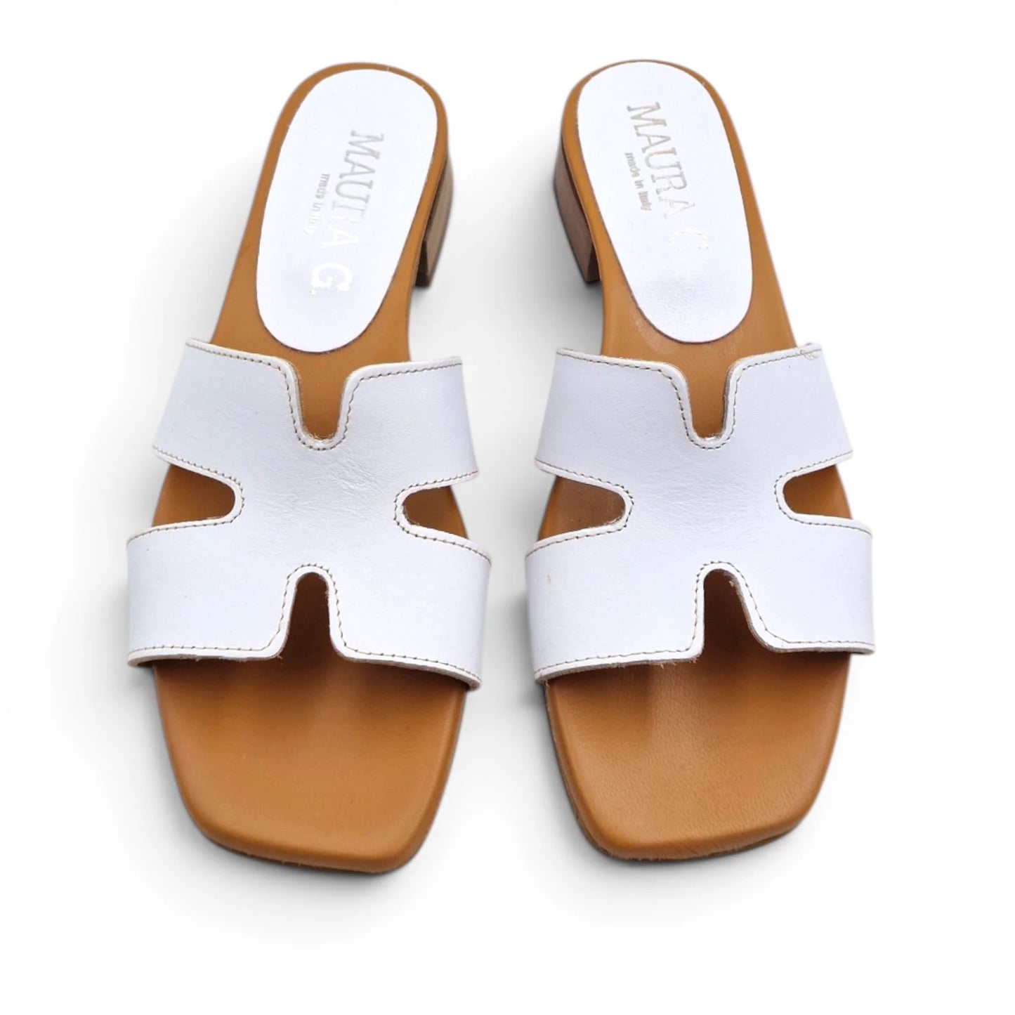 Sandalo Donna Scalzato Scarpine Italiane H con Tacco 3 cm in Pelle Bianco con Sottopiede Imbottito