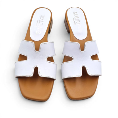Sandalo Donna Scalzato Scarpine Italiane H con Tacco 3 cm in Pelle Bianco con Sottopiede Imbottito