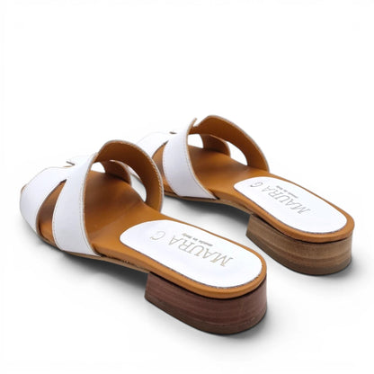 Sandalo Donna Scalzato Scarpine Italiane H con Tacco 3 cm in Pelle Bianco con Sottopiede Imbottito