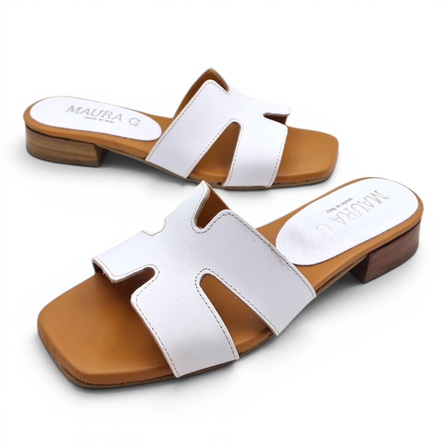 Sandalo Donna Scalzato Scarpine Italiane H con Tacco 3 cm in Pelle Bianco con Sottopiede Imbottito