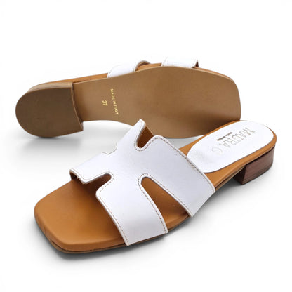 Sandalo Donna Scalzato Scarpine Italiane H con Tacco 3 cm in Pelle Bianco con Sottopiede Imbottito
