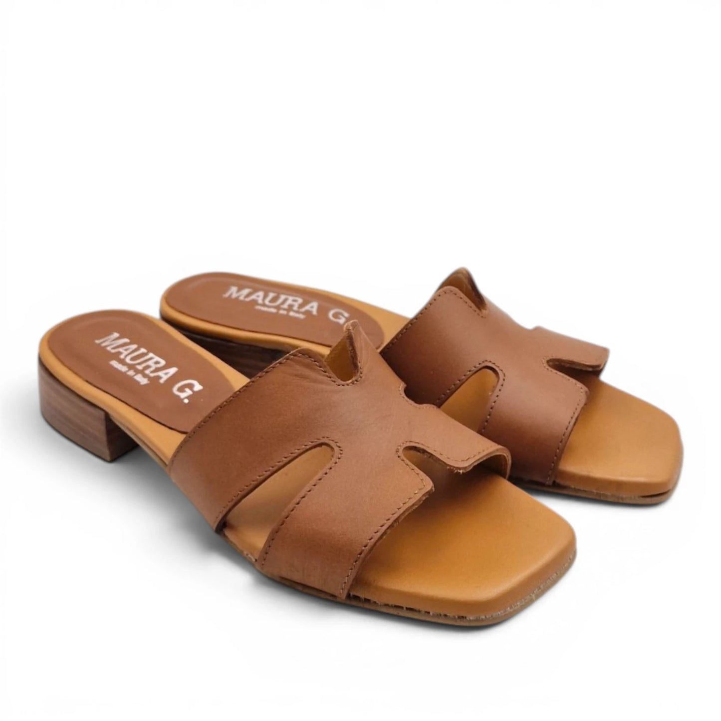 Sandalo Donna Scalzato Scarpine Italiane H con Tacco 3 cm in Pelle Cuoio con Sottopiede Imbottito