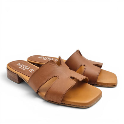 Sandalo Donna Scalzato Scarpine Italiane H con Tacco 3 cm in Pelle Cuoio con Sottopiede Imbottito