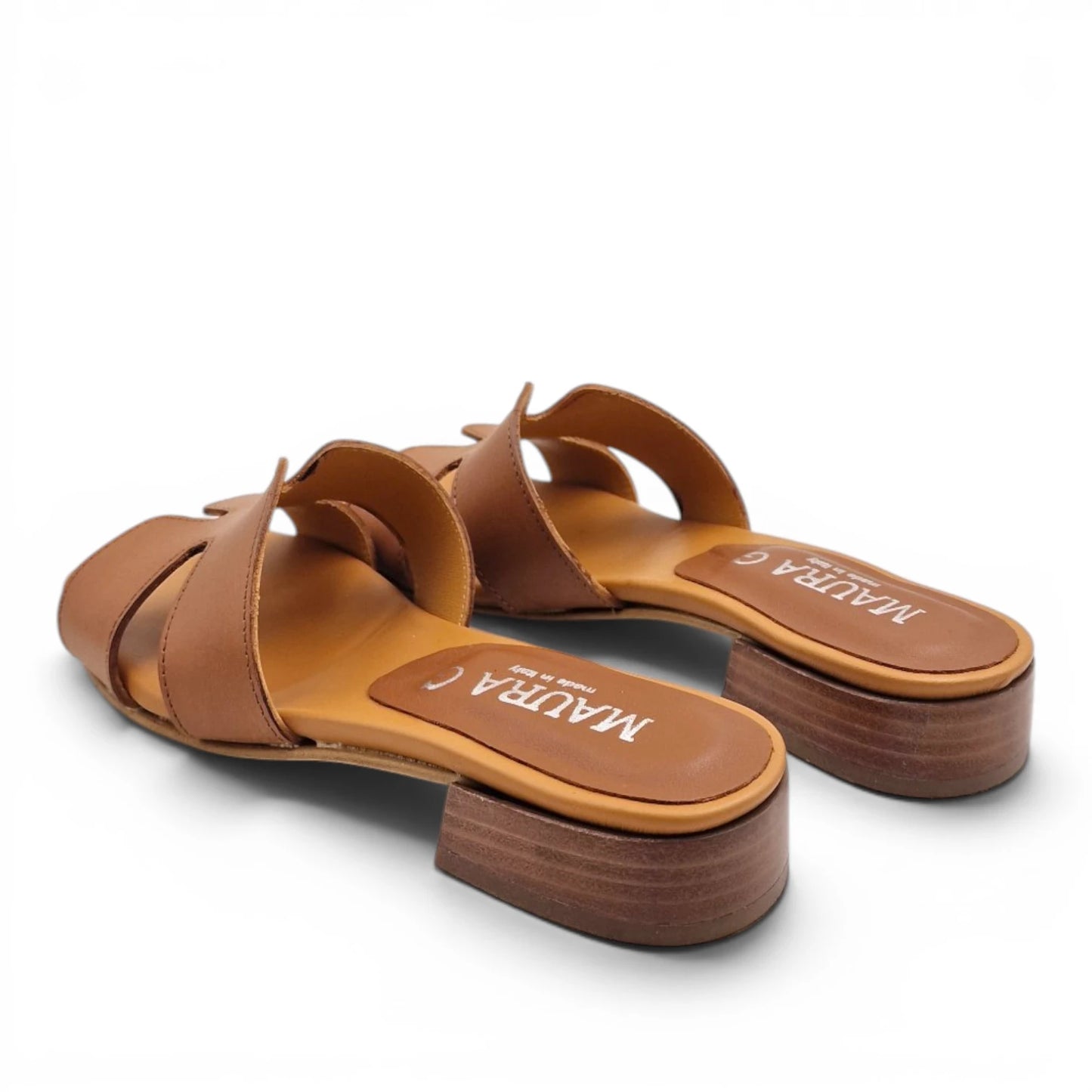 Sandalo Donna Scalzato Scarpine Italiane H con Tacco 3 cm in Pelle Cuoio con Sottopiede Imbottito