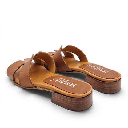 Sandalo Donna Scalzato Scarpine Italiane H con Tacco 3 cm in Pelle Cuoio con Sottopiede Imbottito