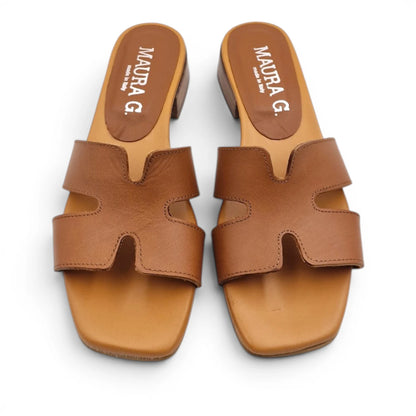 Sandalo Donna Scalzato Scarpine Italiane H con Tacco 3 cm in Pelle Cuoio con Sottopiede Imbottito