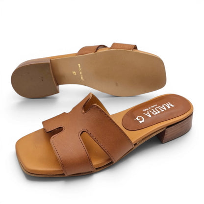 Sandalo Donna Scalzato Scarpine Italiane H con Tacco 3 cm in Pelle Cuoio con Sottopiede Imbottito