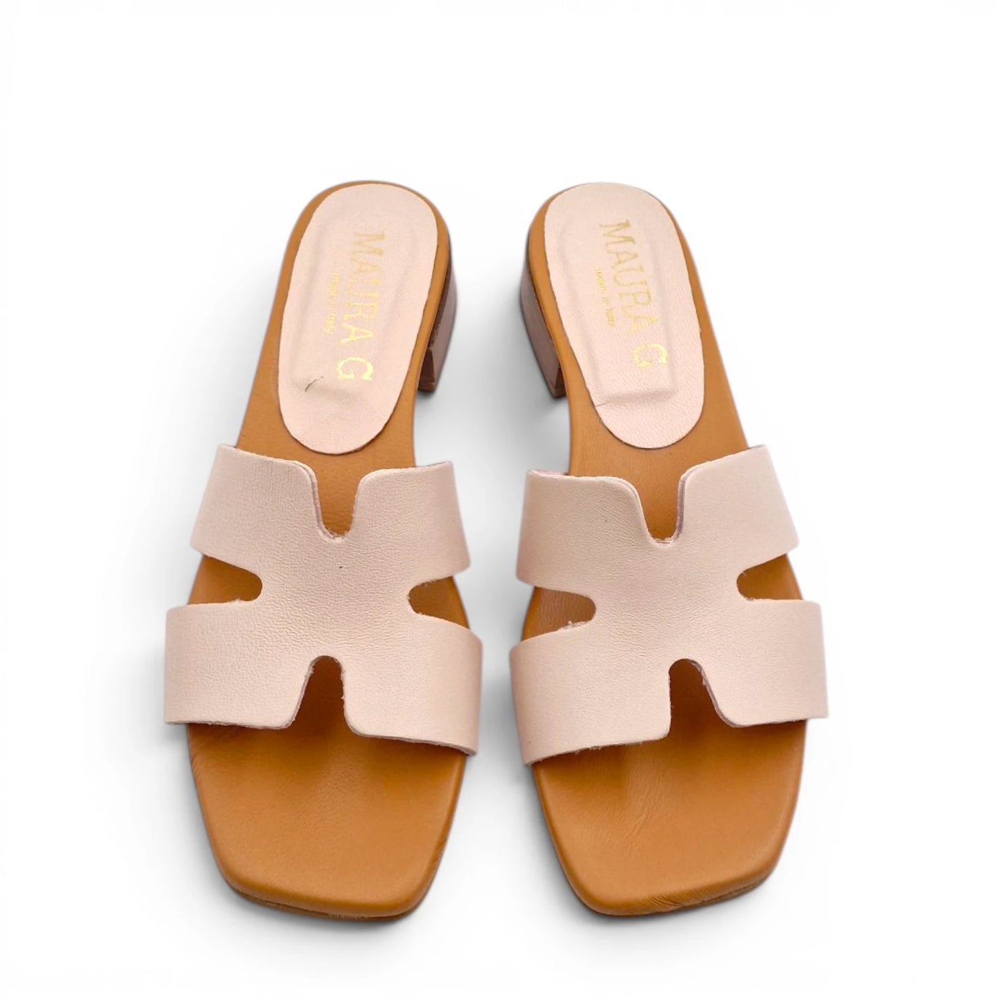 Sandalo Donna Scalzato Scarpine Italiane H con Tacco 3 cm in Pelle Cipria con Sottopiede Imbottito