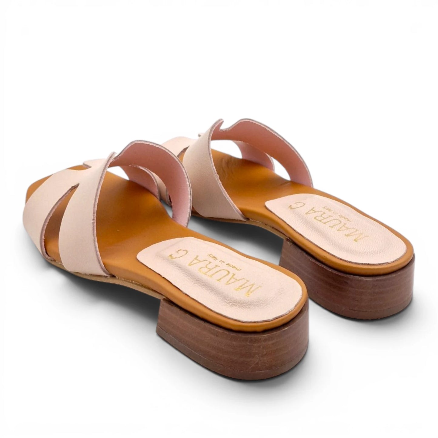 Sandalo Donna Scalzato Scarpine Italiane H con Tacco 3 cm in Pelle Cipria con Sottopiede Imbottito