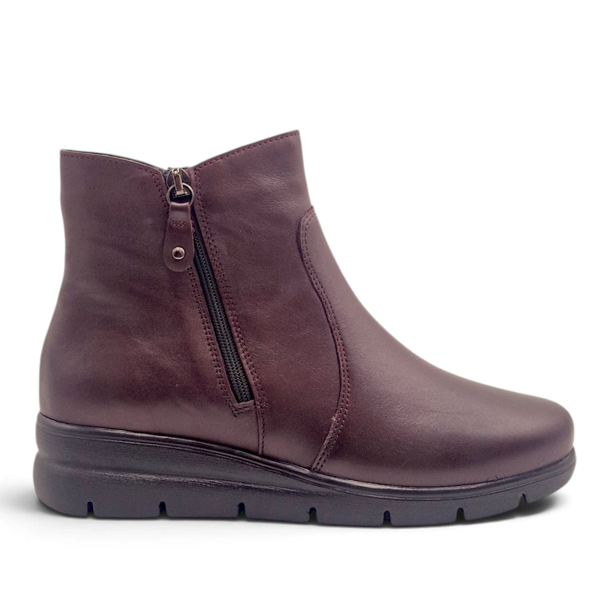 Stivaletto Donna Comodo in Pelle Morbida Burgundy con doppia Zip