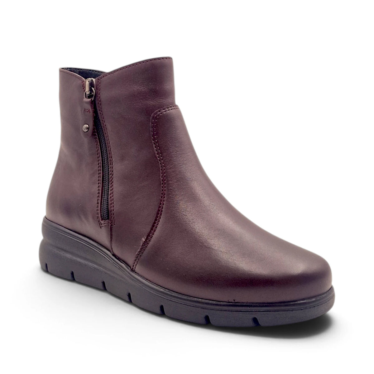 Stivaletto Donna Comodo in Pelle Morbida Burgundy con doppia Zip