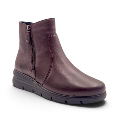 Stivaletto Donna Comodo in Pelle Morbida Burgundy con doppia Zip