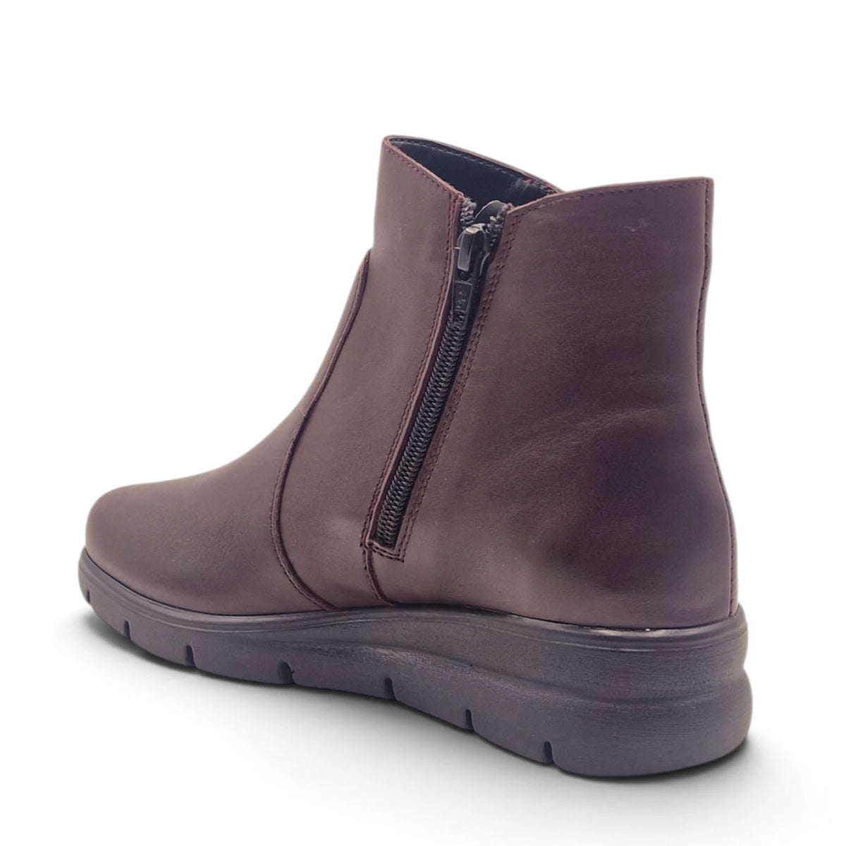 Stivaletto Donna Comodo in Pelle Morbida Burgundy con doppia Zip