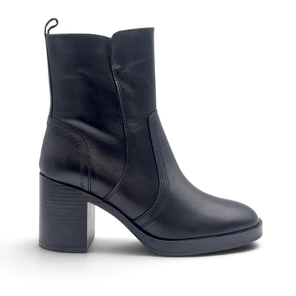 Stivaletto Donna in Pelle Nero con Tacco comodo e Plateau