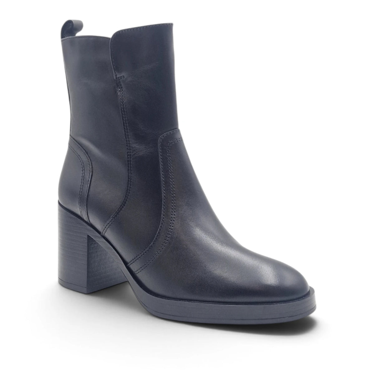 Stivaletto Donna in Pelle Nero con Tacco comodo e Plateau