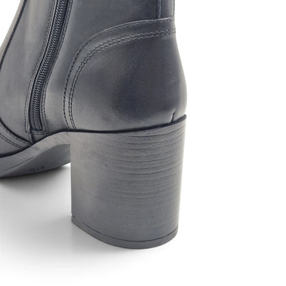 Stivaletto Donna in Pelle Nero con Tacco comodo e Plateau