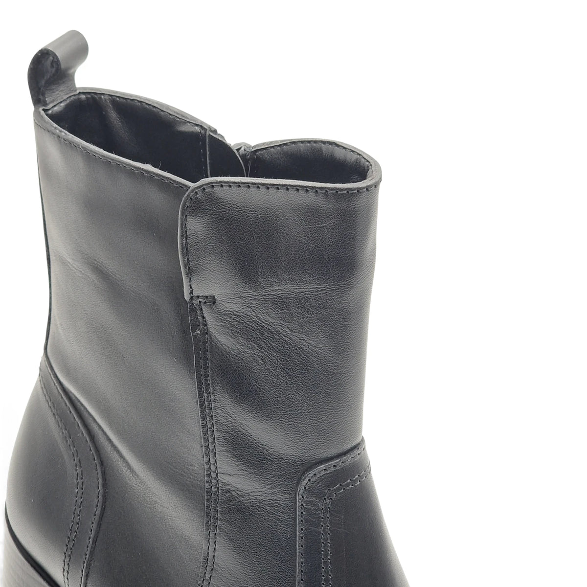 Stivaletto Donna in Pelle Nero con Tacco comodo e Plateau