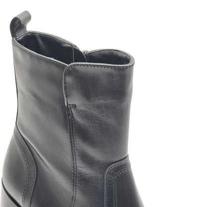 Stivaletto Donna in Pelle Nero con Tacco comodo e Plateau