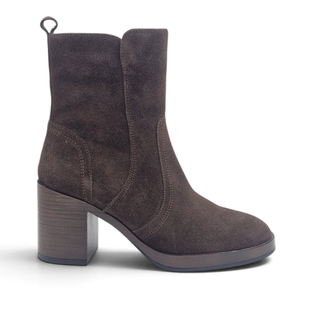 Stivaletto Donna in Pelle scamosciata Marrone con Tacco comodo e Plateau