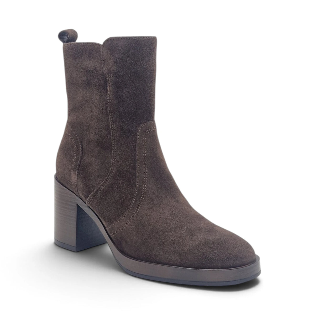 Stivaletto Donna in Pelle scamosciata Marrone con Tacco comodo e Plateau