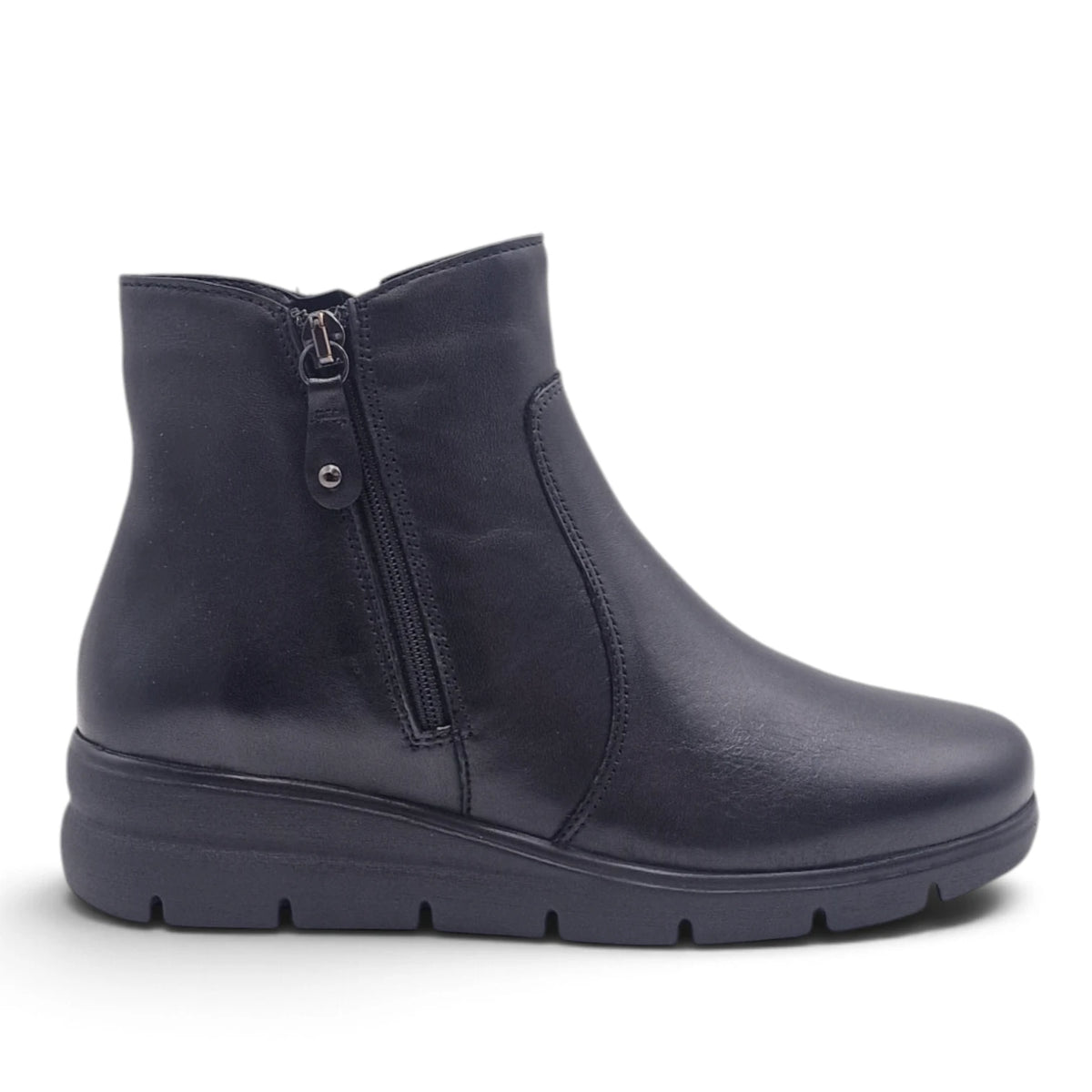 Stivaletto Donna Comodo in Pelle Morbida Nero con doppia Zip
