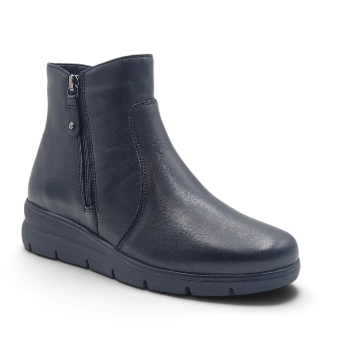 Stivaletto Donna Comodo in Pelle Morbida Nero con doppia Zip