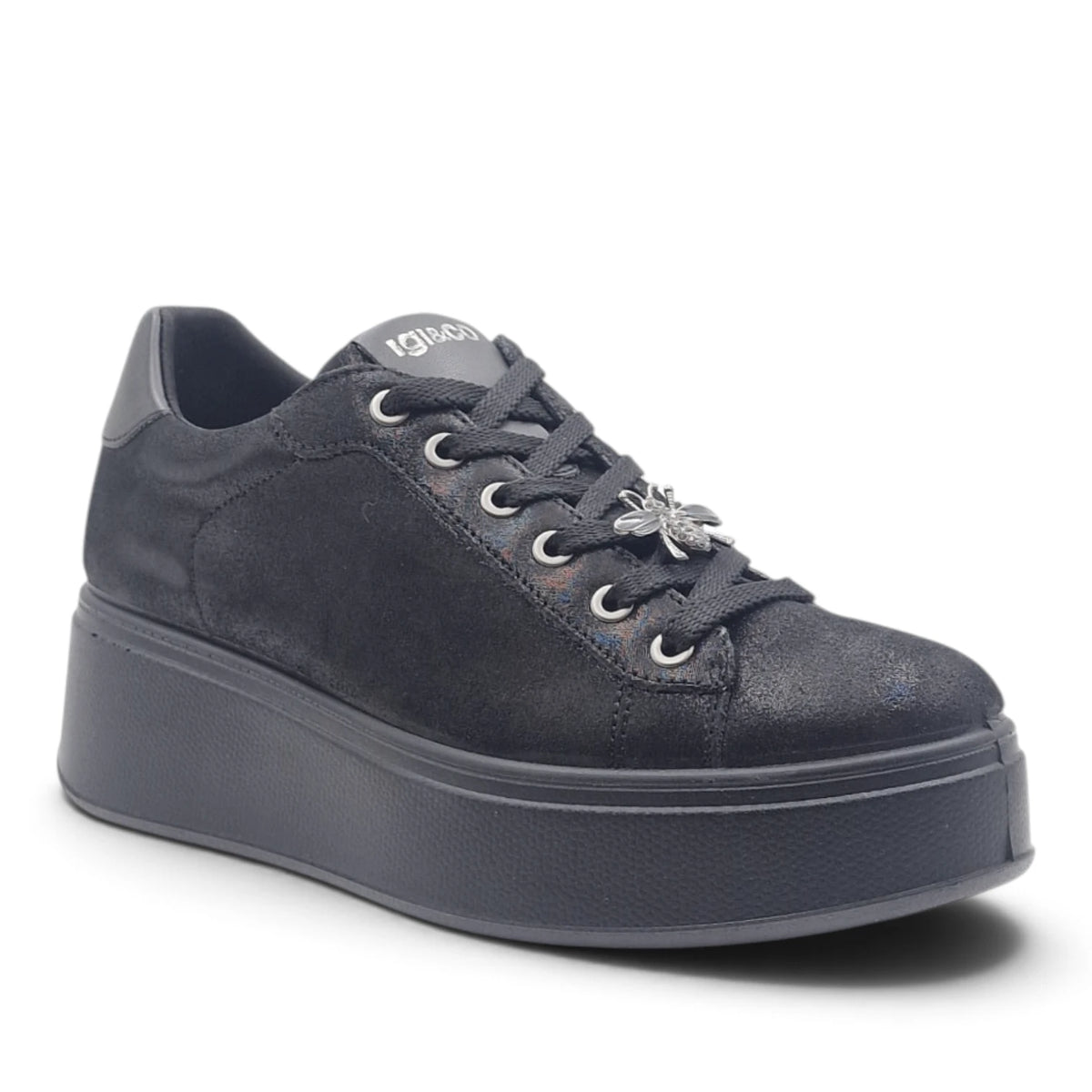 Sneakers Donna IGI&CO Nero in Pelle Glitter con Platform Alto