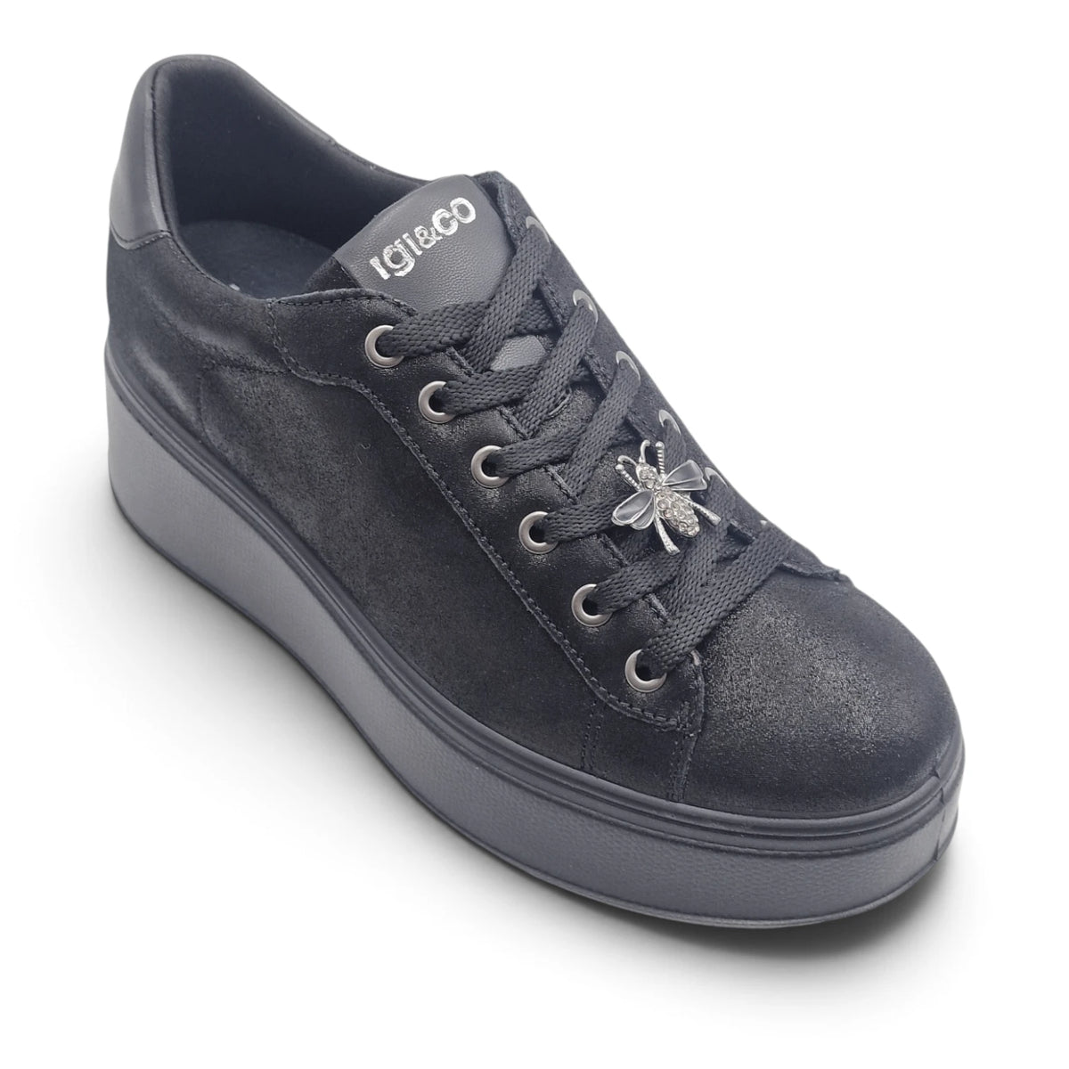 Sneakers Donna IGI&CO Nero in Pelle Glitter con Platform Alto