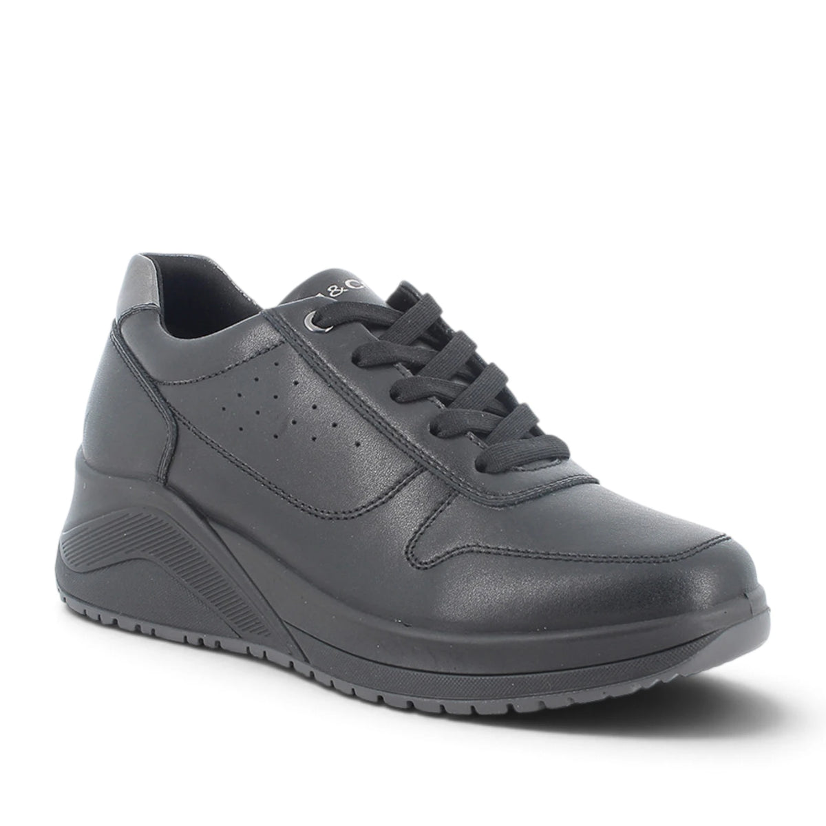 Sneakers Donna Igi&Co in Pelle Nero con Zeppa