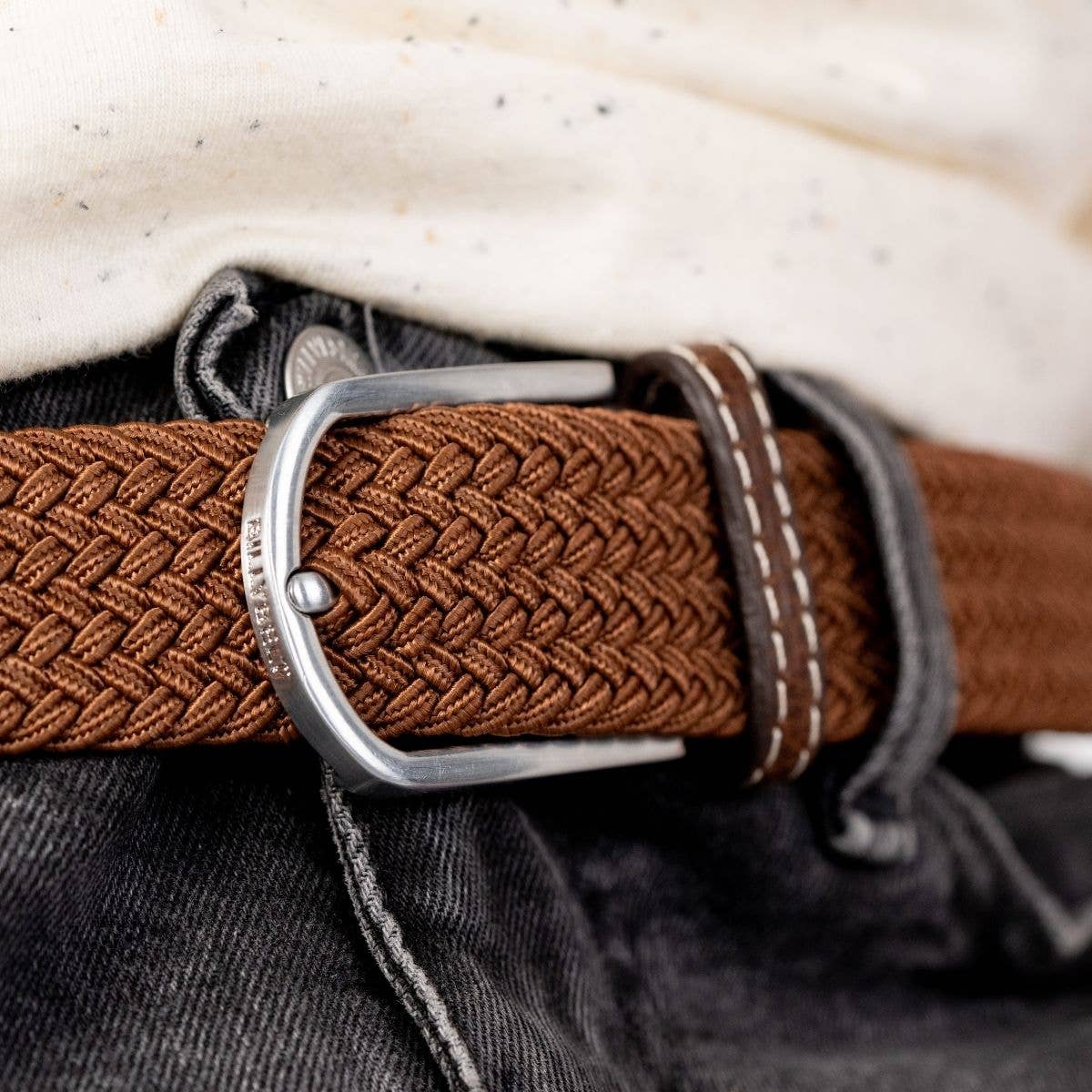 Cintura elastica intrecciata Marrone Cammello