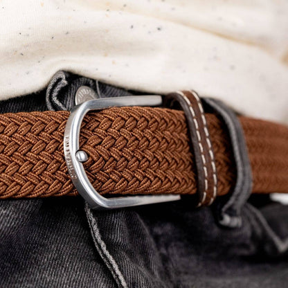 Cintura elastica intrecciata Marrone Cammello