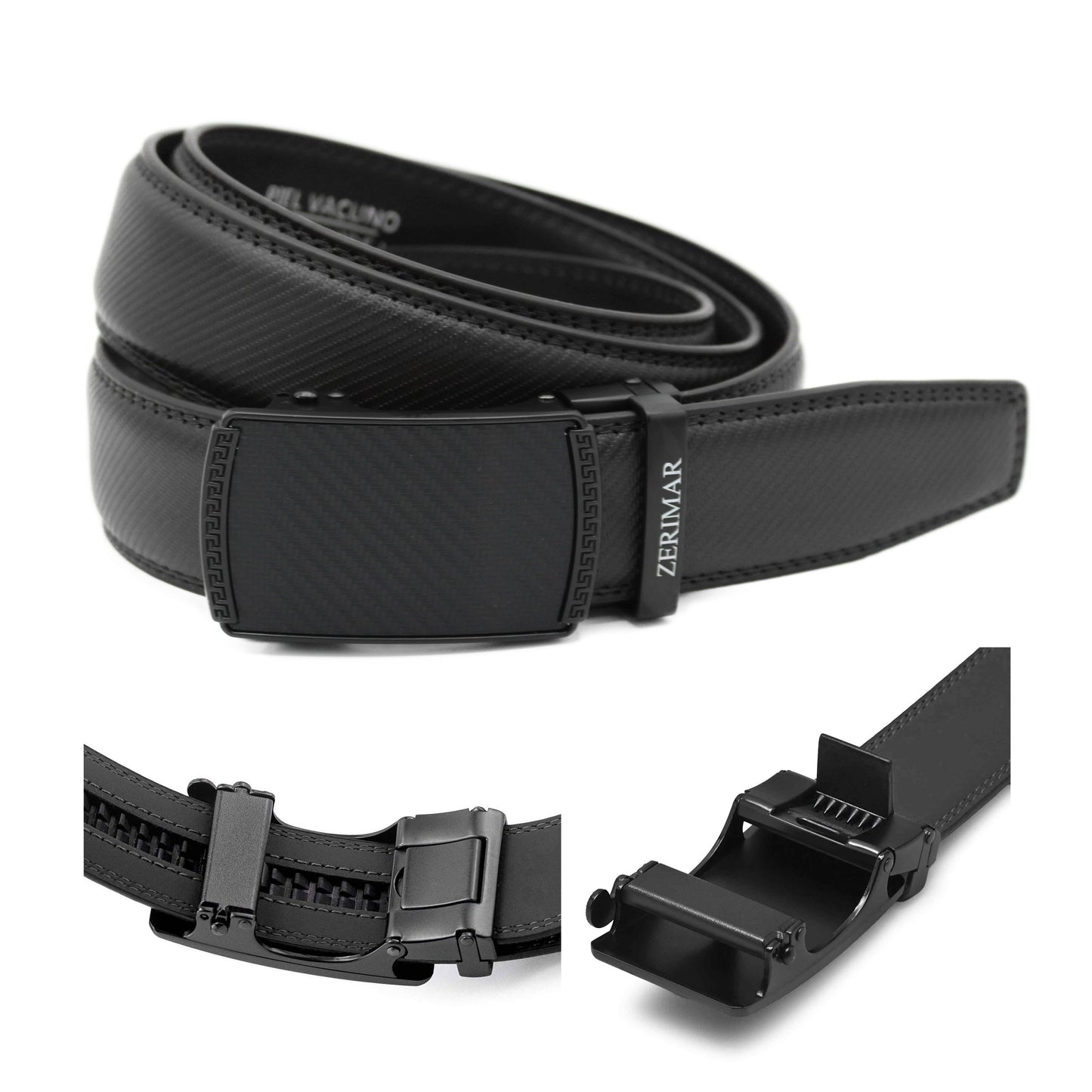 Cintura da uomo in pelle nero con fibbia automatica - larghezza 3,5 cm