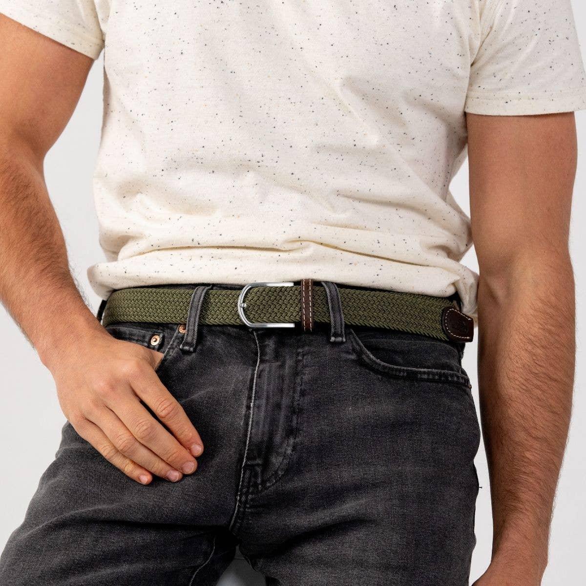 Cintura Intrecciata Elastica Verde Militare