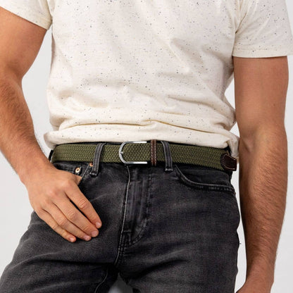 Cintura Intrecciata Elastica Verde Militare