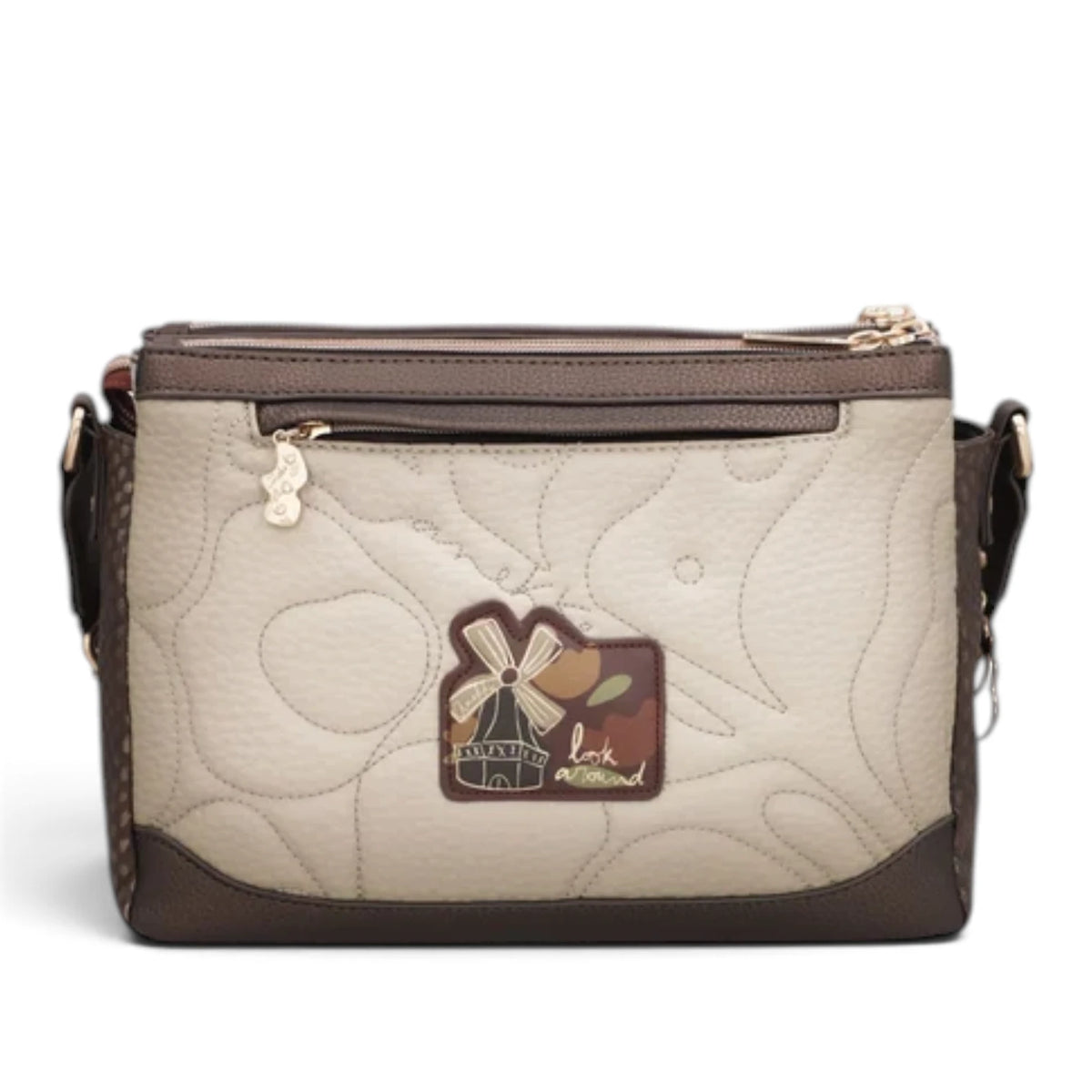 Borsa a Tracolla Donna Anekke Tulip in Ecopelle Panna 3 Scomparti