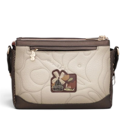 Borsa a Tracolla Donna Anekke Tulip in Ecopelle Panna 3 Scomparti