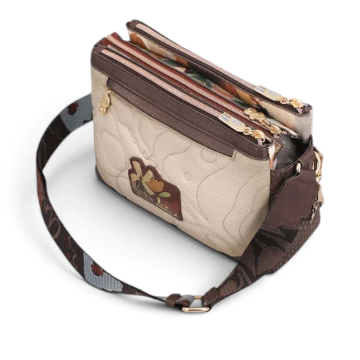 Borsa a Tracolla Donna Anekke Tulip in Ecopelle Panna 3 Scomparti