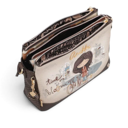 Borsa a Tracolla Donna Anekke Tulip in Ecopelle Panna 3 Scomparti