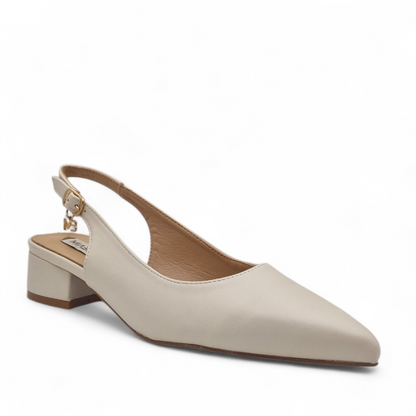Decolleté Slingback Donna Miabelle Panna - Scarpe Eleganti Tacco 40 e Sottopiede in Vera Pelle